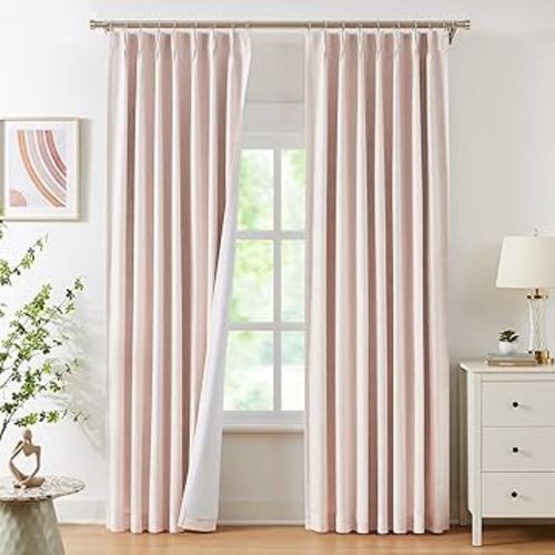 WEST LAKE Pink Bailey Pinch Pleated Window Curtain Panels with Full Blackout Liner 84 Inches Long,Rustic Textured Drapes for Bedroom,Modern Window Treatment for Girls Room,40" Wx84 Lx2