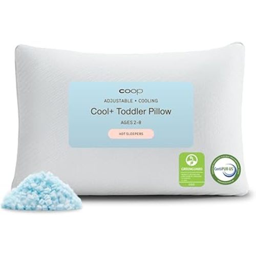 Coop Home Goods Cool+ Adjustable Cooling Toddler Pillow, 13x19, Cooling Gel Memory Foam Kids Pillow for Ages 2+, Customizable Loft, Breathable, Washable Cover, Childproof Zipper, Small Cooling Pillow