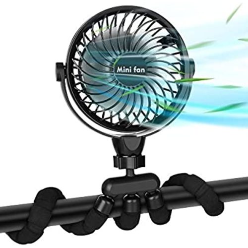 Portable Handheld Fan, 2600mAh Battery Powered Personal Desk Baby Fan Air Circulator Fan with Flexible Tripod, Ultra Quiet 4 Speed 360° Rotatable USB Fan for Stroller Office Camping Hurricane Outage,Black