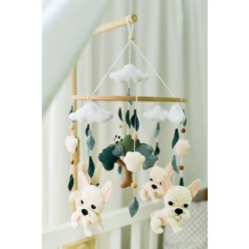 Custom puppy mobile baby, French bulldog crib mobile, Dog nursery hanging decor