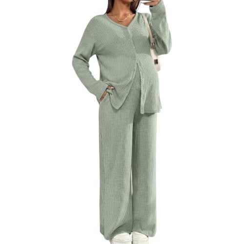 BLENCOT Maternity Lounge Set 2 Piece Long Sleeve Top and Pants with Pockets