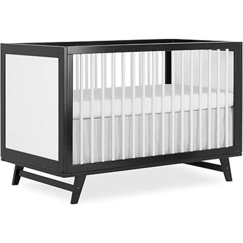 Dream On Me Carter 5-in-1 Full Size Convertible Crib / 3 Mattress Height Settings/JPMA Certified/Made of New Zealand Pinewood/Sturdy Crib Design, Black & White