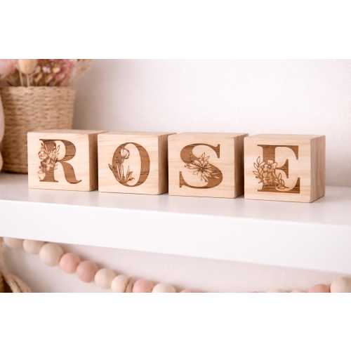 Personalized Wood Name Blocks, Floral Print, Nursery Decor, Baby Shower Gift, Photo Props, Keepsake