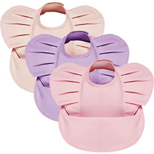 JaGely 3 Pack Waterproof Baby Bibs for Girls Soft Feeding Bibs for Girl Baby Eating Smock Bibs with Food Catcher Better Than Silicone Baby Girl Bib Smock Soft Feeding Bib for Babies