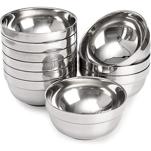 yarlung 10 Pack Stainless Steel Bowls 5 Inch Snacks Bowls, 15 Oz Soup Bowls Lightweight Salad Bowls Double-walled Metal Serving Dishes for Sauces, Rice, Noodle, Ice Cream
