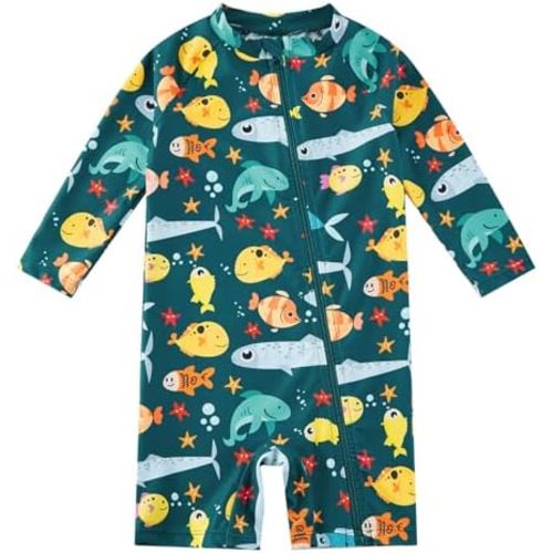 Baby Boy Swimsuit Rash Guard Shirts Toddler Boy Swimwear Full Zipper UPF 50+ Sun Protection Infant One Piece Bathing Suit