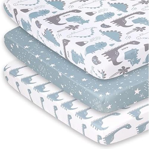 The Peanutshell Mini Crib Fitted Sheets Set, Playard, Pack Play Sheets, Playpen, Dinosaur