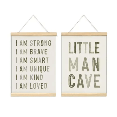 ULEGIE Boy Nursery Decor Posters Framed with Wood Hanger, Little Man Cave Sign for Boys Kids, Boys Room Decor, Toddler Room Decor, Positive Affirmations for Kids Decor, Art Prints for Nursery Playroom Bedroom, 2 Pack 12 x 16 Inches