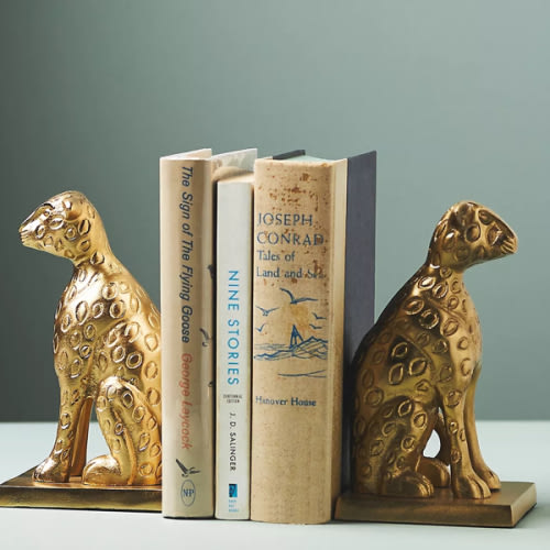 Gold Cheetah Metal Bookends | AnthroLiving