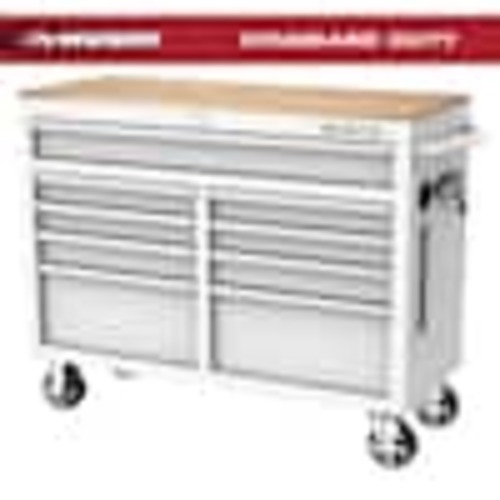 Husky Tool Storage 46 in. W x 18 in. D 9-Drawer Gloss White Mobile Workbench Cabinet H46X18MWC9WHT