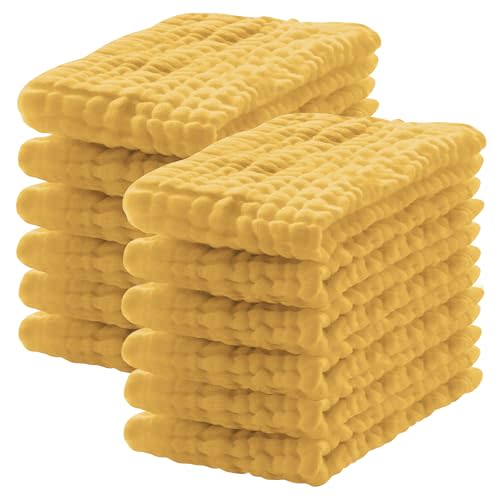 Lovely Care 12 Pack Muslin Burp Cloths 100% Cotton Muslin Cloths Large 20''x10'' Extra Soft and Absorbent Baby Burping Cloth - Honey