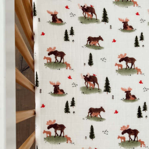 Muslin Crib Sheet, Moose