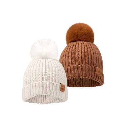 2-Pack Pom Knitted Beanie, Medium