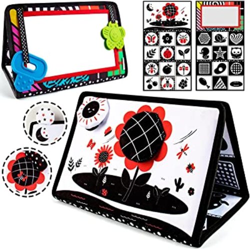 teytoy Tummy Time Mirror Infant Toys Newborn Toys 0-3 Months Brain Developmental Baby Mirror Tummy Time Toys Black and White High Contrast Baby Toys 4 6 9 12 Month Boys Girls Crawling Sensory Toy