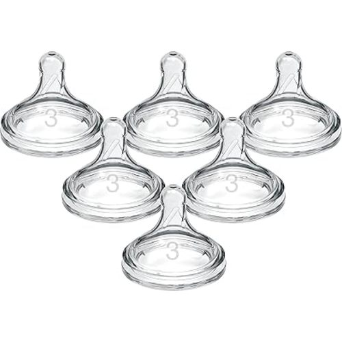 Dr. Brown's Natural Flow Level 3 Wide-Neck Baby Bottle Silicone Nipple, Medium-Fast Flow, 6m+. 100% Silicone Bottle Nipple, 6 Count (Pack of 1)
