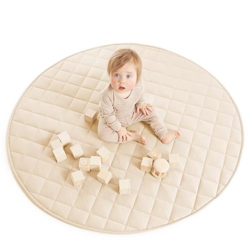 Stylish Baby Play Mat - Soft Cotton Crawling Mat Creates a Great Play Gym Area for Your Baby Boy or Girl - The Perfect Foldable Tummy Time Floor Playmat That Fits Nicely with Any Kids Playroom Decor - Beige - Round