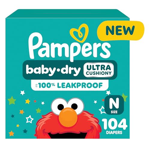 Pampers Diapers - Baby Dry - Size 0, 104 Count, Absorbent Disposable Newbort Diaper (Packaging May Vary)