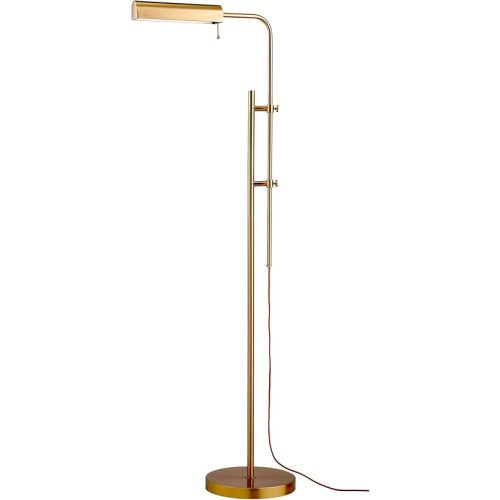 O'Bright Cedric Adjustable Pharmacy Floor Lamp - Industrial Design for Reading, Crafting, Work - 10W LED, Height 45-61 inches - Ideal for Living Room, Bedside, Office - Antique Brass (Gold)