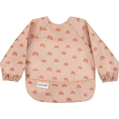 Tiny Twinkle Mess Proof Baby Bib|Waterproof Smock Bib for Eating,Machine Washable Full Sleeve with Pocket(Boho Rainbow, Small 6-24 Months)
