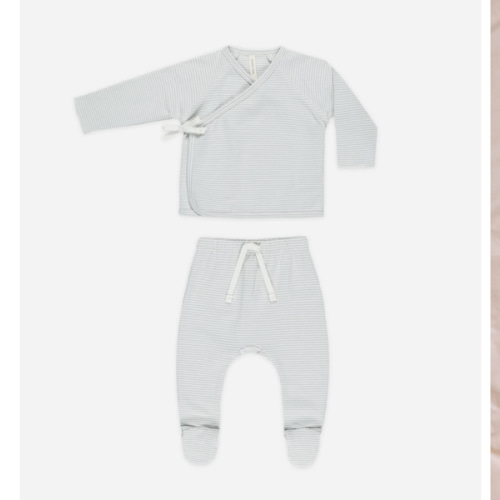 3-6mth Wrap Top + Footed Pant Set || Sky Micro Stripe – Quincy Mae