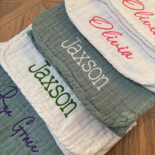 Personalized Muslin Burp Cloth, Embroidered Baby Name, Baby Shower Gift