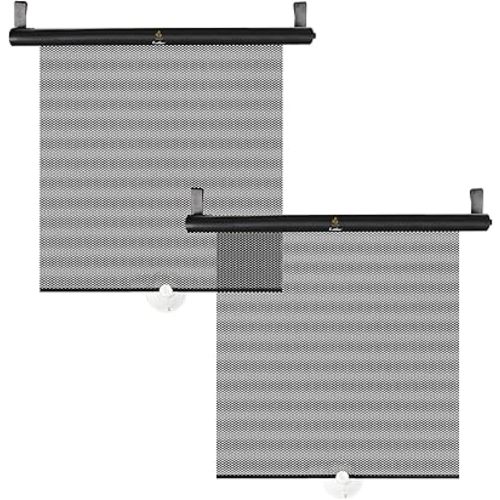 EcoNour Car Window Shades for Baby (2 Pack) | Retractable Shade for Car Side Window | Window Sun Shades with Suction Cups | Large Clips for Durability | Baby Travel Accessories (14" x 18")