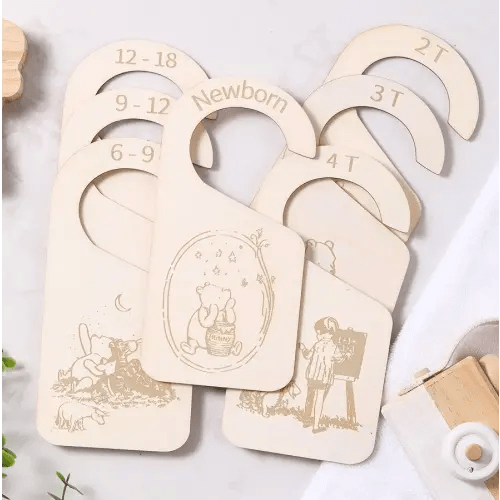 Spelable 11pcs Winnie Wooden Baby Closet Dividers | Double-Sided Newborn to 4T Baby Clothes Dividers for Closet | Nursery Decor Hanger Size Organizer, Nursery Organization