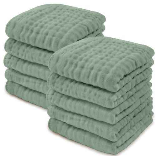 Baby Washcloths Muslin Cotton, Large 10”x10” By Comfy Cubs (sand, Pack Of 10)