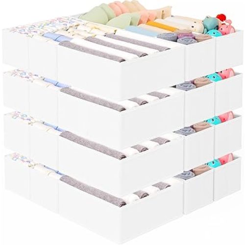 26 Pack Drawer Organizer for Clothes, Foldable Dresser Dividers with 3 Sizes, Fabric Storage Bins – White