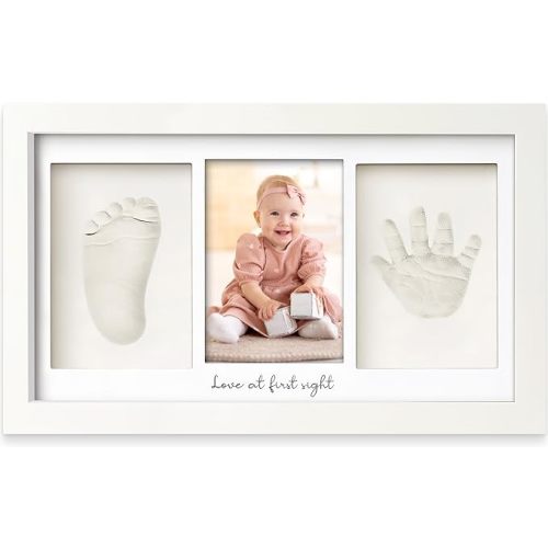Baby Hand and Footprint Kit - Clay Handprint Keepsake Frame, Newborn Nursery Picture Frame, Personalized New Mom Gifts for Baby Shower & Registry (Alpine White)