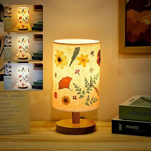 Hortsun Pressed Floral Lamp Bedside Vintage Flower Desk Lamp for Bedroom Living Room, Dorm, Home, Office Decor(1 Pcs,Modern Style)