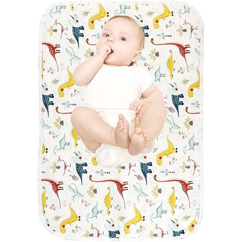 Baby Diaper Changing Pad, 21 5/8" x 31.5" Waterproof Changing Pad Liners 2Pack - Reusable Soft and Absorbent Portable Changing Mat(Dinosaur2PCS)