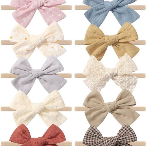 doboi 10PCS Baby Girls Headbands Hair Bows Nylon Linen Hairbands Handmade Hair Accessories for Newborn Infant Toddlers Little Girl and Kids