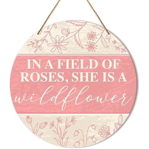 Muktoujaumai Baby Girl Nursery Wall Decor, Pink Girls Room Wall Decor Motivational Floral Hanging Sign Decoration Positive Wood Sign for Girl Bedroom, Playroom, Gift for Baby Girl Teen