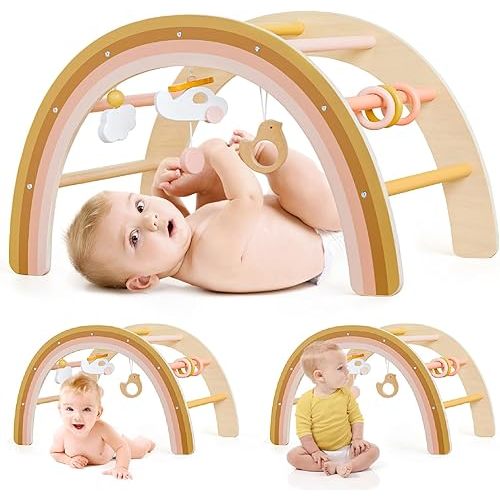 Tiny Land Baby Play Gym, Wooden Play Gym for Baby 0-5 Months, Wooden Baby Play Gym, Wood Play Gym, Wooden Baby Toys, Neutral Color