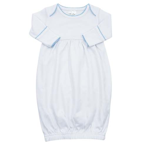 Picot Trim Gown- White W/ Blue