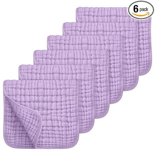 Looxii Muslin Burp Cloths 100% Cotton Muslin Cloths Large 20''x10'' Extra Soft and Absorbent 6 Pack Baby Burping Cloth for Boys and Girls (Purple)