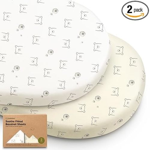 2-Pack Organic Baby Bassinet Sheets Boys, Girls - 100% Cotton Bassinet Mattress Sheets Compatible with Halo Bassinest Swivel Sleeper, Graco, Baby Delight,Universal Bassinet Fitted Sheets(Bumble Bear)