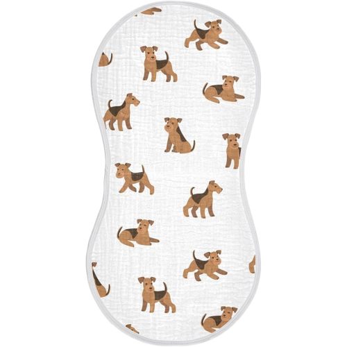 vvfelixl Muslin Burp Cloths Cartoon Happy Airedale Terrier Dog Baby Washcloths for Baby Girl Boys 2 Pack