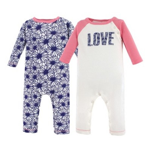 Touched by Nature Baby Girl Organic Cotton Coveralls 2pk, Daisy, 3-6 Months