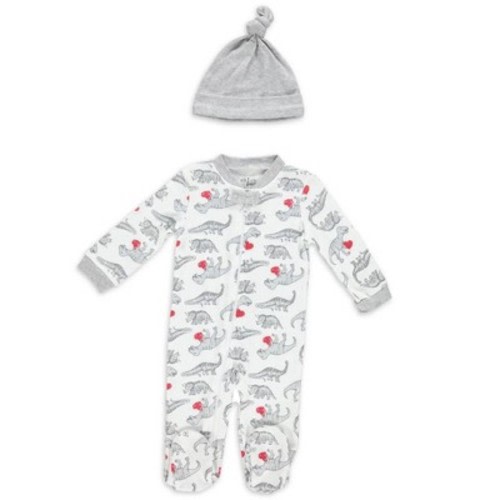 Chick Pea Gender Neutral Baby Clothes Footed Pajama Set for Sleep and Play 2 Pack Dinosaurs Dino Gray 6-9M