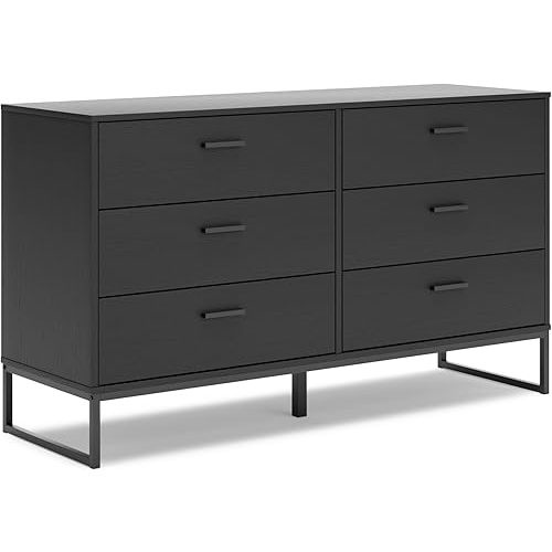 Signature Design by Ashley Socalle Modern 6-Drawer Dresser with Safety Stop, Black