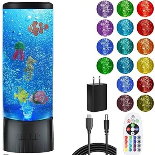 Sensory Bubble Tube Lamp for Autism & Anxiety Relief -Calming Water Bubble Table Light with Color Changing Fake Aquarium Effect, Ideal for Kids Room, Therapy Office, Nursery Home