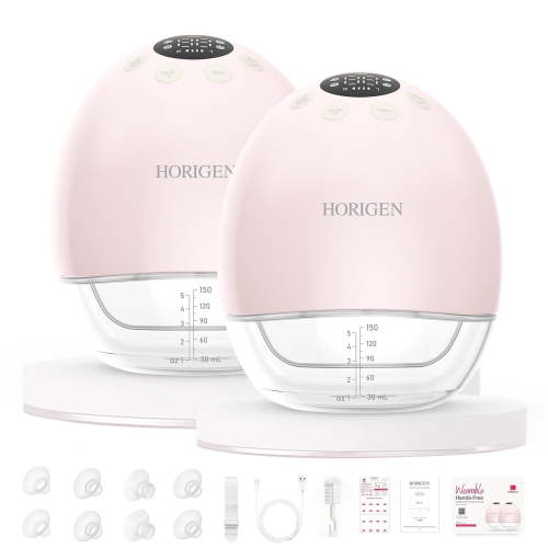 Horigen AOV6861 Pink Double Electric Breast Pump, Wearable Hands-Free, Smart Memory, 3D Pumping, Portable Quiet