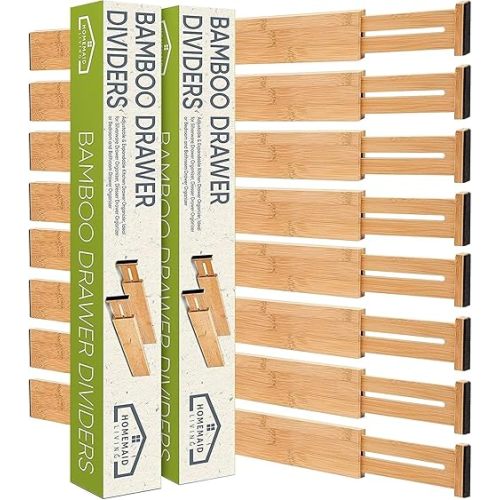 Homemaid Living Bamboo Drawer Dividers Adjustable & Expandable, Kitchen Drawer Organizer, Ideal for Silverware, Dresser Drawer Organizer or Bedroom & Bathroom Drawers Organizers (8pk)