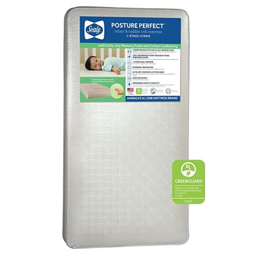 Sealy Baby Posture Perfect 2-Stage Waterproof Baby Crib Mattress and Toddler Bed Mattress - Hybrid Memory Foam & 150 Premium Coils - Made in USA, 52"x28"