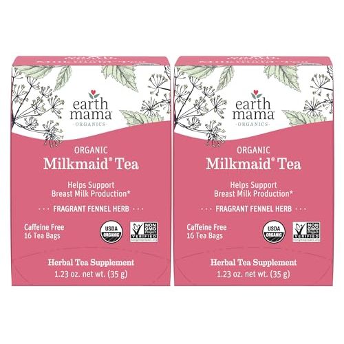 Earth Mama Organic Milkmaid® Tea | Lactation Support Herbal Tea Bags for Breastfeeding, Decaf Lactation Supplement for Increased Breast Milk Production, With Milk Thistle & Fenugreek (16 Count, 2-Pack)
