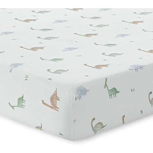 Cotton Crib Sheets for Boys and Girls | Super Soft, Breathable 1-Pack | 100% Cotton Muslin Crib Sheets Fitted for Standard Cribs and Toddler Beds 28x52 Crib Sheet | Dino