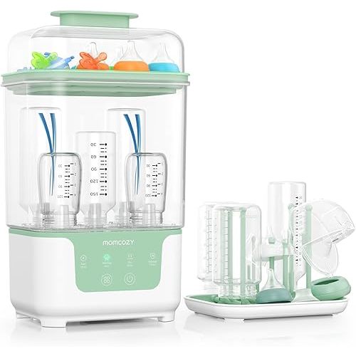 Momcozy Bottle Sterilizer and Dryer, Modular Nesting Space Saving Design, 6 Bottles Capacity, 4 in 1 Compact Sterilizer for Baby Bottles, Breast Pump Parts & Newborn Essentials, Drying Rack Included