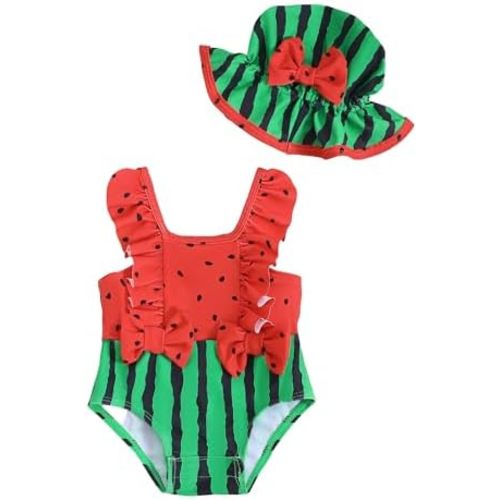 NZRVAWS Newborn Baby Girl Swimsuit One Piece Toddler Girl Bathing Suit with Hat Ruffled Bikini Infant Girls Swimwear